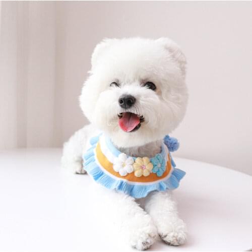 Blue Flower Knitted Dog Pinny Scarf Wool Collar Puppy Cat Necklace Sweet Pet Bow Scarf Cute Kitten for Yorkie Pomeranian Bichon