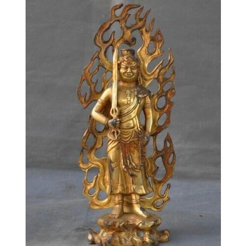 Old Tibet Buddhism bronze Gilt warrior hold katana Fudo Acalanatha Buddha Statue