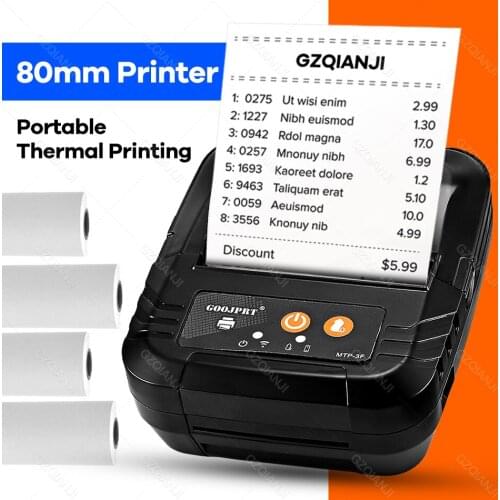 GOOJPRT Mini 80mm Bluetooth Thermal Receipt Printer POS Bluetooth Android Mini 3 inch Thermal Wireless Protable Printer MTP-3F
