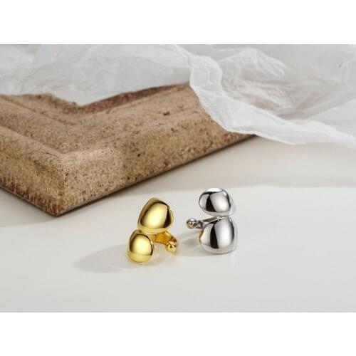 ONLY 1PC 100% real. Authentic 925 Sterling silver White/ Gold Glossy Geometric Clip Earrings (No pierced) jEWELRY TLE1030