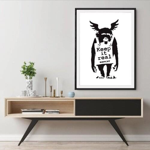 Street Graffiti Art Prints Keep it Real Monkey Poster Black and White Wall Art Picture Canvas Painting Living Room Decoration