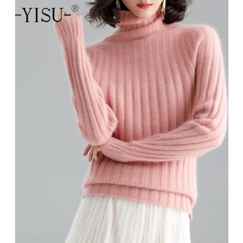 YISU Women wool Sweater Turtleneck sweater Warm Tops Solid color Long sleeve Knitted pullover Casual Simple Female Jumper Thick