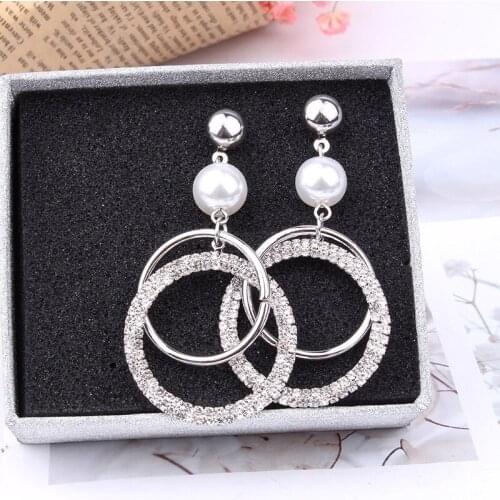 Modern Women Earrings Fashion Crystal Rhinestones Earrings Geometric Imitation Pearl Stud Earrings For Women Jewelry Gift
