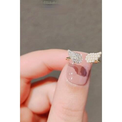 Fashion Simple Angel Wing Crystal Ring Elegant Sweet Girl Inlay Zircon Adjustable Gold Color Ring Charm Women Nightclub Jewelry