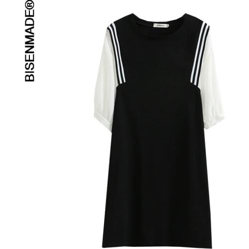 Womens Clothing Dress Plus Size Summer 2021 Casual Puff Sleeve Stretch Stripe Splice Dresses Vetement Femme