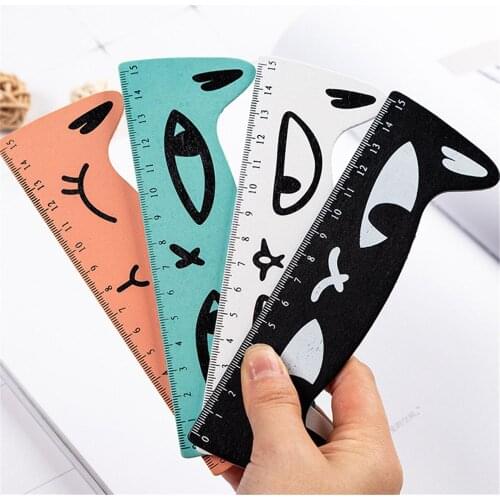 1PC 15cm Cartoon Cat Wooden Straight Ruler Shcool Students Measuring Tool Kawaii Stationery Bookmark School Office Supplies