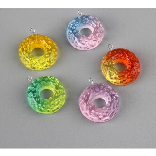 10pcs 16MM DIY resin colored Jelly doughnut donut charms cabochon ornament craft pendants decoration jewelry making material