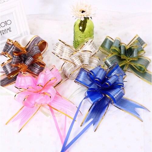 100pcs exquisite large 5cm organza Pull Bow flower ribbon party Wedding car marriage room decoration Gift Wrap