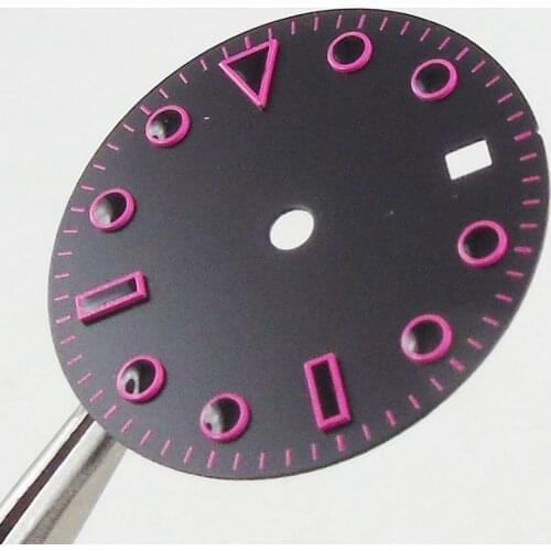 28.5mm Sterile Black Dial pink marks fit Miyota 8215 821A movement