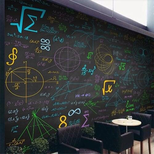 Milofi custom 3D wallpaper mural math formulas colored chalk blackboard background wall living room bedroom decoration wallpaper