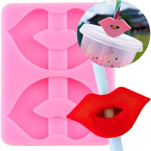 3D Sexy Lips Silicone Straw Topper Mold Chocolate Candy Clay Mould DIY Keychain Epoxy Resin Molds Fondant Cake Decorating Tools