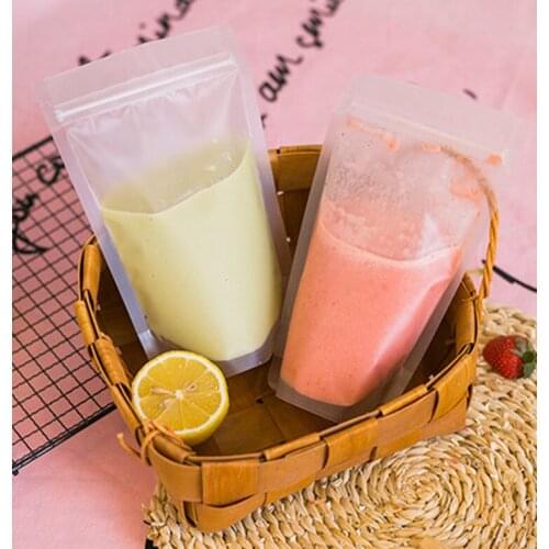 50pcs 100ml~750ml Matte Summer Party Beverage Ziplock Bag Beer Juice Tea Coffee Birthday Portable Drinks Pouch Support Printing