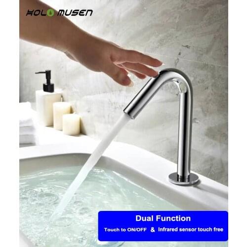 New Brass Chrome Infrared Sensor Automatic Faucet with ON/OFF Touch Activation Battery Power Touch Faucet Sensor for Bathroom