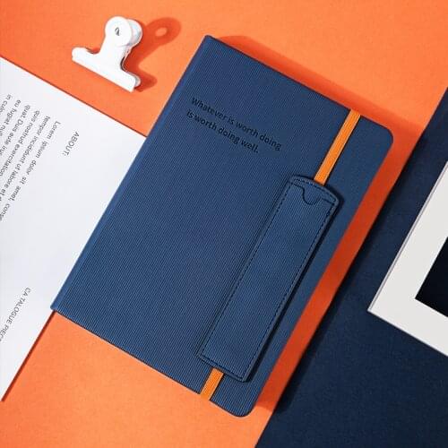 Kinbor A5 Strap Leather Book Office Business Blue Notebook Portable Multi-Function Storage Meeting Record Book Leather Book