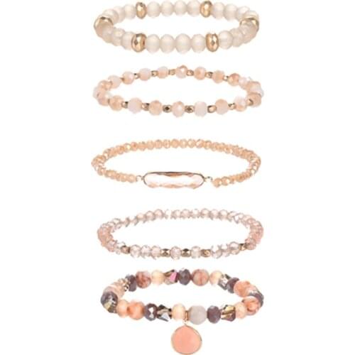 5pcs/lot charm stone bracelets for women luxury glass beads handmade jewelry champain color gift for girlfriends mom