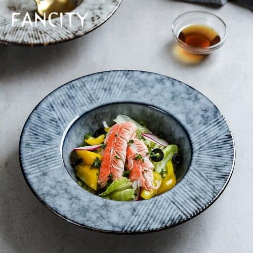 FANCITY Household dishes, creative dishes, ceramic salad dishes, pasta dishes, straw hat dishes