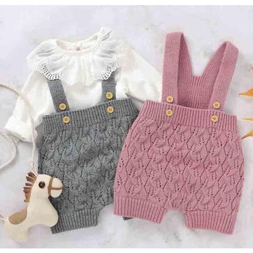 Autumn Baby Girls Solid Print Knitted Rompers Strap Short Pants Trousers Kids Knee Length Casual Shorts Baby Clothing Overalls
