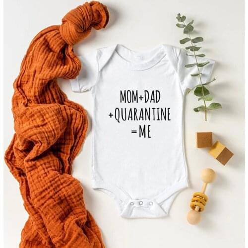 Mom+Dad+Quarantine=Me Funny Baby Announcement Onesies Pregnancy Reveal Bodysuit Cotton Short Sleeve Newborn Baby Rompers Clothes