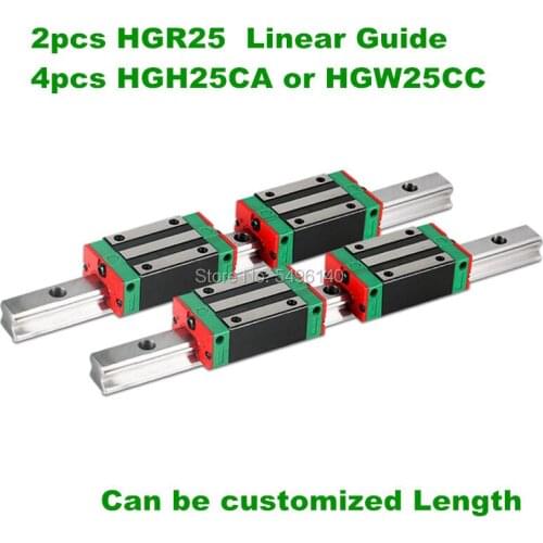 HGR25 linear guide 25mm 2pcs linear guide rail 200 300 400 500 600mm + 4pcs linear carriage HGH25CA or HGW25CC CNC parts