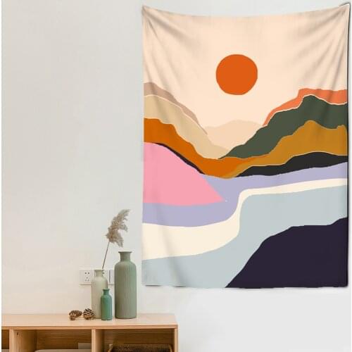 Moon and Sun Nature Landscape Moon Tapestry Mountain Galaxy Starry Sky Hanging Wall Tapestries Psychedelic Carpet Wall Hanging