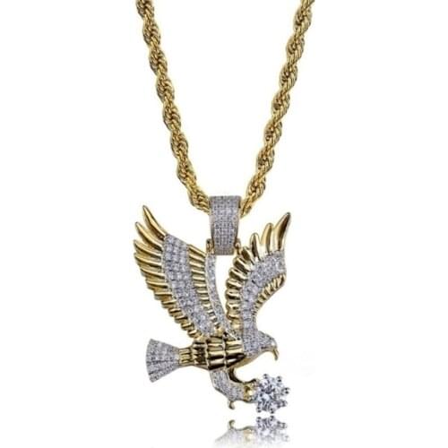 Fashion Iced Out Color Plated Animal Eagle Wing Charm Pendant Necklace Micro Pave Zircon Hip Hop Jewelry