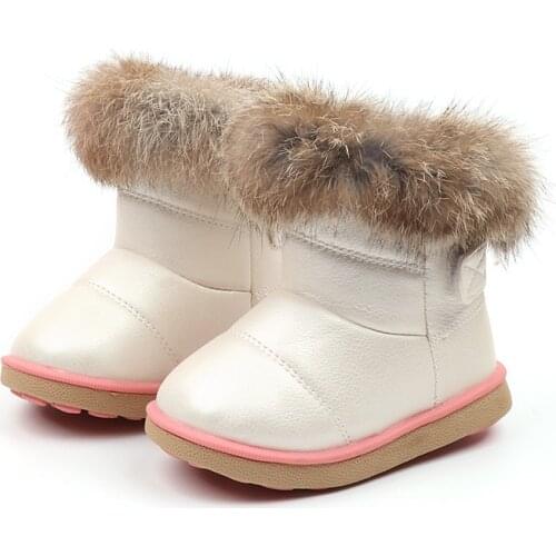 Winter Fashion Child Girls Snow Boots Shoes Warm Plush Soft Bottom Baby Girls Boots Leather Winter Snow Boot For Baby