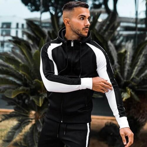 Autumn New Striped Patch Stitch Hooded Sweatshirt Korean Loose Mens Zip Up Casual Sports Trend Hoodie Men Tracksuit Oodie Sweats