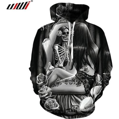 UJWI Mens Hoodies 2019 Spring and autumn new style Beautiful skulls 3D Printed Sweatshirt Homme Hiphop Outwears Tracksuits