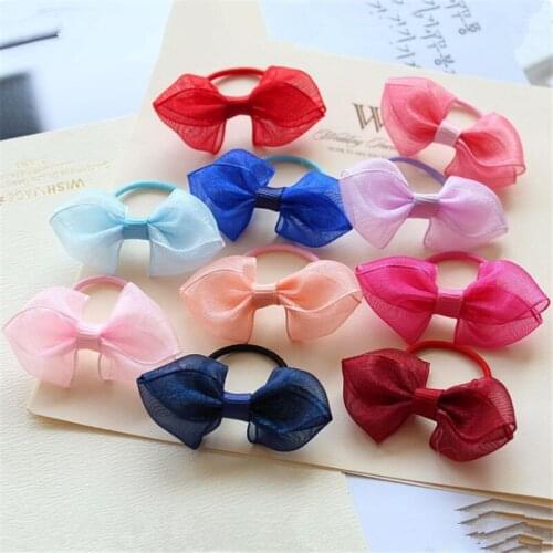 20pcs/lot New Handmade Kids Hair Accessories Bow Jewelry Headband Elegant Ribbon Snow Yarn Hair Rope Hair Tie for Girls