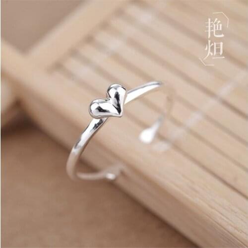 New Simple Popular Cute Sweet Glossy Little Love 925 Sterling Silver Not Allergic Personality Heart Shaped Opening Rings SR577