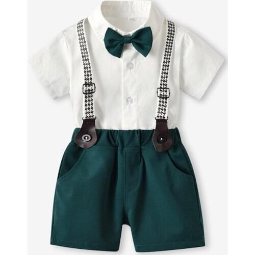 Malapina Baby Boy Gentleman Clothes White Shirt + Green Shorts with Suspenders Kids Children Holiday Outfits Short Sleeve Sets
