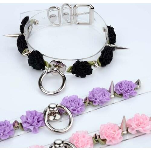 Harajuku Handmade Clear Spiked Flower Choker Cute Cosplay Vinyl Rose Spike Pastel Goth Punk Kawaii Collar Necklace