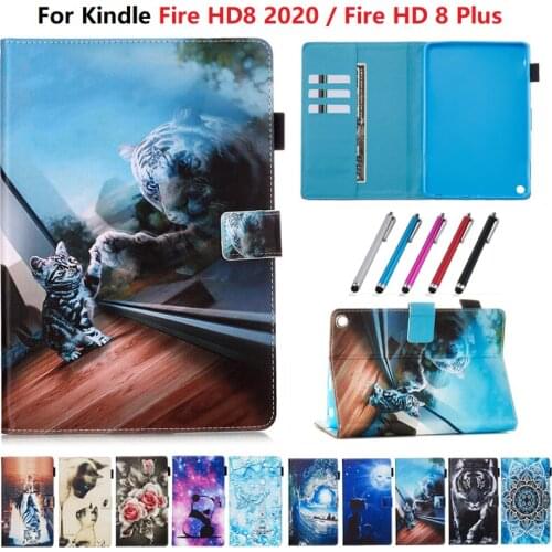 Tablet For Fundas Kindle Fire HD 8 Plus Case 2020 Shell Animal Flower Stand Wake Coque For Amazon Kindle HD 8 HD8 Cover 2020 8"