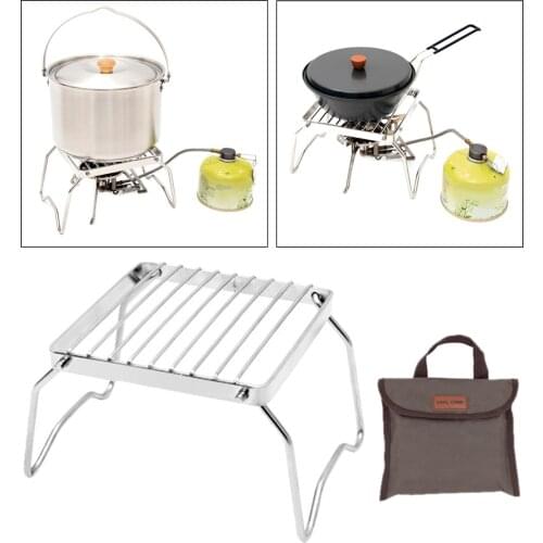 Portable Camping Grill Mini Stainless Steel Campfire Charcoal Gas BBQ Grill Rack Barbeque Stove Bracket for Backpacking,Hiking