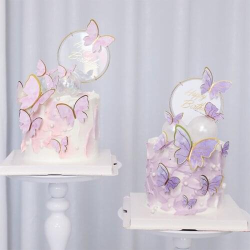 Gilded Round Acrylic Birthday Cake Topper Ins DIY Butterfly Cake Decoration Accessories For Happy Birthday Baking Decor Supplie