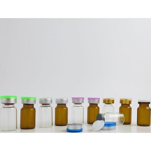 Empty 7ml Transparent Injection Glass Vials With Silicone Butyl Red Stoper Plastic-Aluminum lids 7cc Amber Bottles Containers