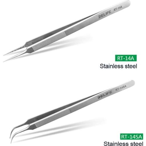 RELIFE RT-14A/14SA High Precision Stainless Steel Tweezers Curved and Straight Forceps For Electronic Cell Phone Repair Tool