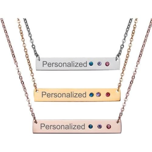 Rinhoo Personalized Custom Engrave Name Necklace Stainless Steel Rhinestone Custom Letters Pendant Necklaces Women Men Gift