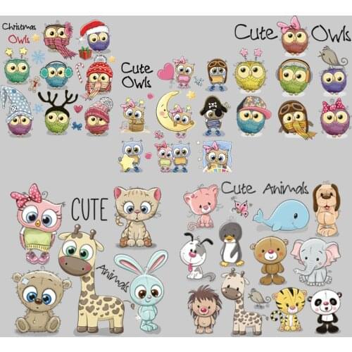 Cute Owls Iron-on Transfers Patches For Clothing Textile Vinyl Thermo Stickers Applique Diy Thermotransfer Stripe On Clothes Set