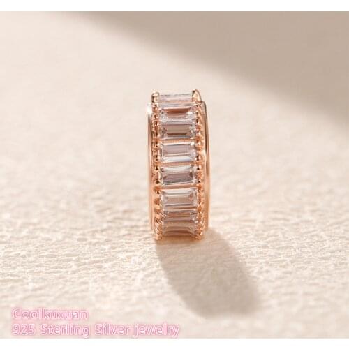 Winter 100% 925 Sterling Silver Ice Formation Clip, Rose Gold &Clear CZ beads Fit Original Brand Charms Bracelet Jewelry