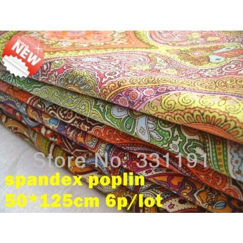 Superdeal!Free Shipping 95% Cotton 5% spandex (poplin) fabric Bohemia Paisley pattern for DIY Quilting Patchwork 50*125cm 6pcs