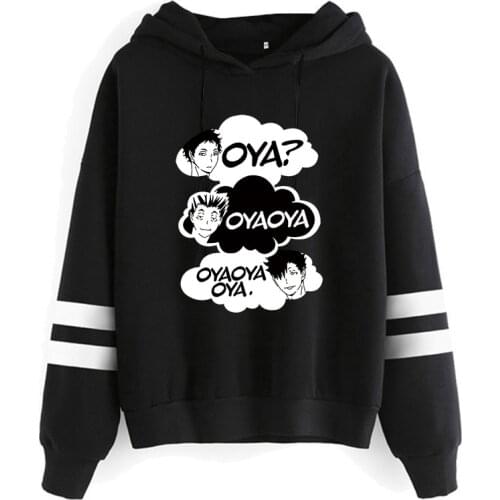 Oya Oya Oya Haikyuu Kuroo Anime Hoodies Men Kawaii Japanese Cartoon Fly High Karasuno Graphic Sweatshirts Unisex Fashion Male