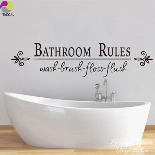 Bathroom Rule Quote Sign Wall Sticker Wash Brush Floss Flush Letter Wall Decal For Wc Washroom Restroom Lavatory Toilet Vinyl