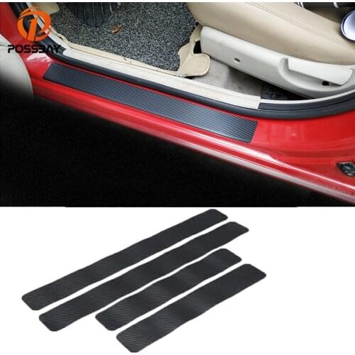 POSSBAY Car Door Sill Protector Carbon Fiber Auto Door Step Scratch Cover Black/Red/Silver/Blue Door Plate Scuff Protection Pad