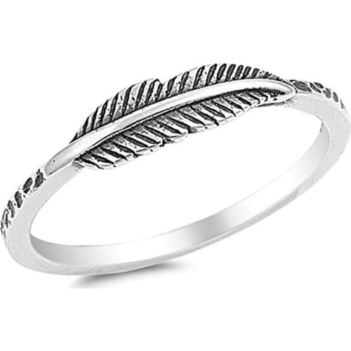 Womens 925 Vintage Thai Silver Leaf Feather Ring Party Gift Jewelry Ring Wholesale size 6-10