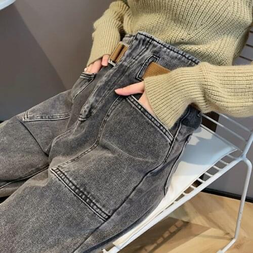 2021 New Jeans Woman High Waist Solid Color Harem Pants Loose Grey Pants Fashion Baggy Boyfriend Jean Women Trousers Y149