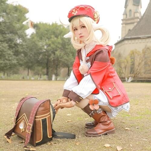 Genshin Impact Project cos Klee anime woman cosplay High-quality costume set dress+shorts+scarf+belt+gloves*2+ears*2+hat