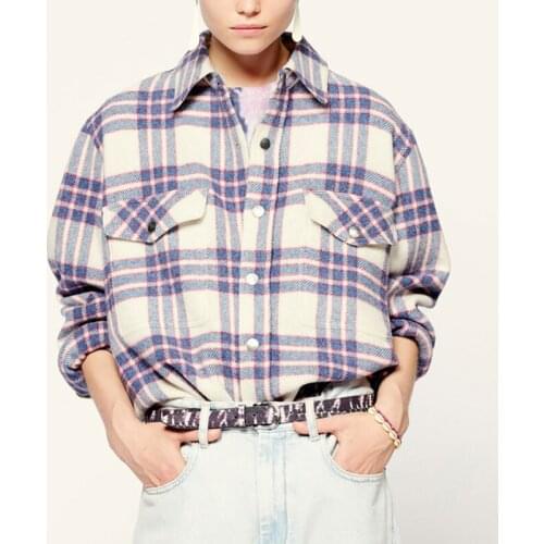 Women Jacket Thick and Warm Purple Plaid Single Breasted Jacket