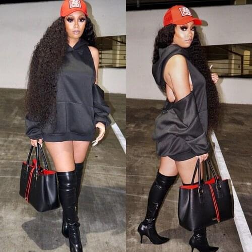 2020 Long Sleeve Hoodie Sweater Dress Women Streetwear Pullover Backless Mini Dress with Pockets Short Casual Dresses for Women