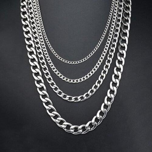 1 piece Width 3mm/4.5mm/5mm/6mm/7.5mm Curb Cuban Link Chain Necklace for Men Women Stainless Steel Chain Chokers 16-18"